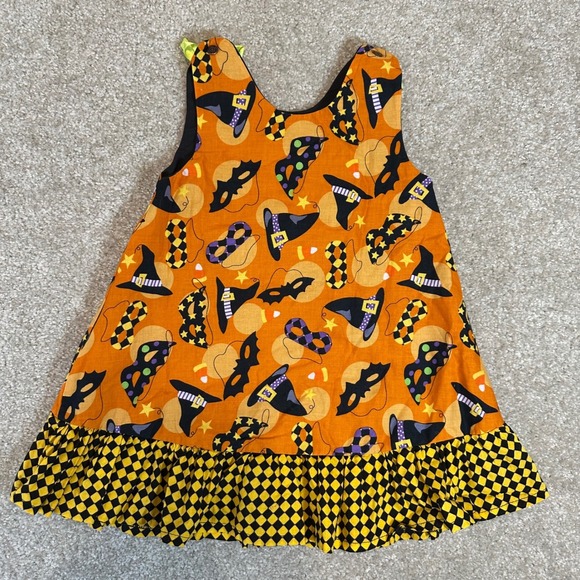 Kids handmade Halloween Dress Witch Hats Masks‎ Orange Yellow Checkered Ruffle - Picture 6 of 6